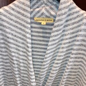 Mesh+Lace Gray and White Striped Cardigan Style Sweater